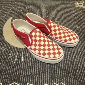 Vans Red Checkerboard Classic Slip Ons